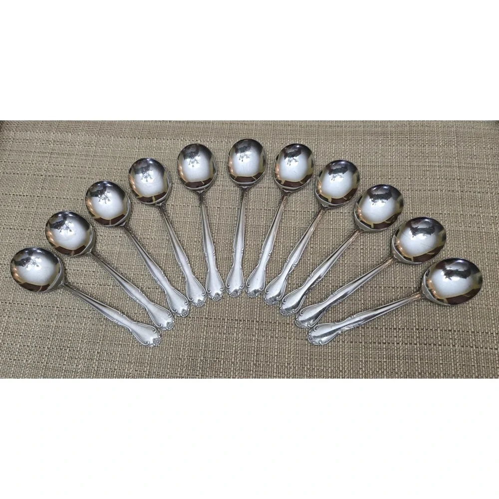 Oneida MELINDA Stainless, Flower Tip, Glossy - Lot Of 11 Sugar/ Cream Soup Spoon